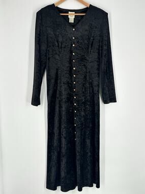 VTG Bentley Dress Womens SZ 14 Black Crushed Velvet Maxi LS Goth 90s Corset Back